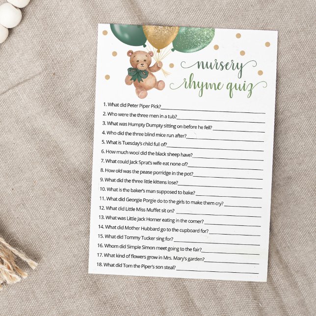 Kinderzimmer Rhyme Quiz Game Teddy Bear Card Einladung (Von Creator hochgeladen)