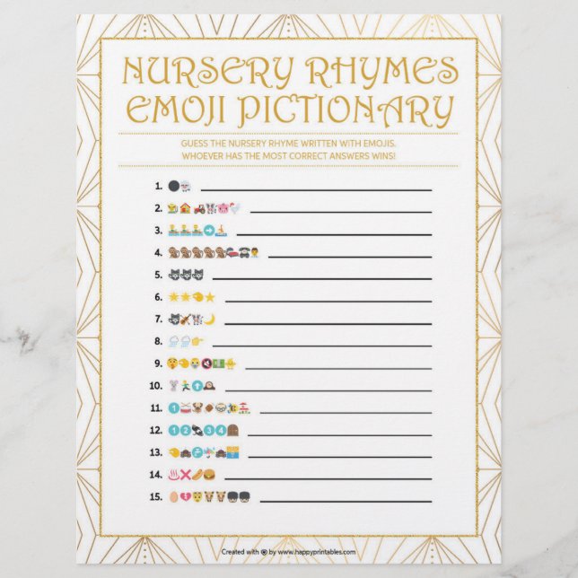 Kinderzimmer Rhymes Emoji [Goldene Linien] Briefbogen (Vorderseite)
