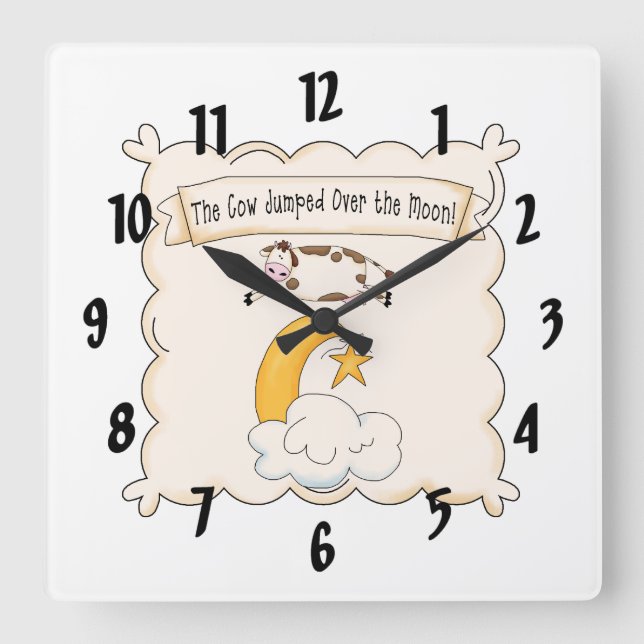 Kinderzimmer Rhymes Kuh & Mond Kinderuhr Quadratische Wanduhr (Vorderseite)