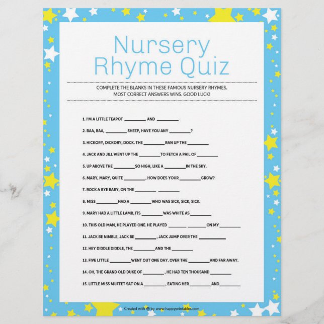 Kinderzimmer Rhymes Quiz [Starry Night Blue] Briefbogen (Vorderseite)