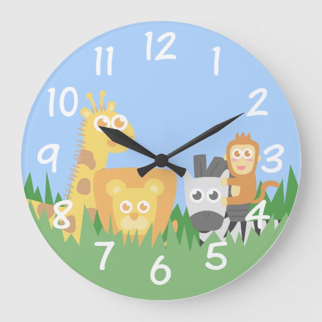 Kinderzimmer - Safari-Tiere Themenwall-Uhr Große Wanduhr (Vorderseite)