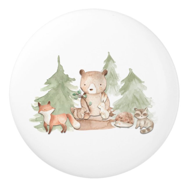 Kinderzimmer Schlafzimmer mit Aquarell Woodland Fo Keramikknauf (Vorderseite)