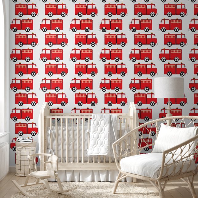 Kinderzimmer-Schlafzimmer mit Red Fire LKW Boys Tapete (Kinder)