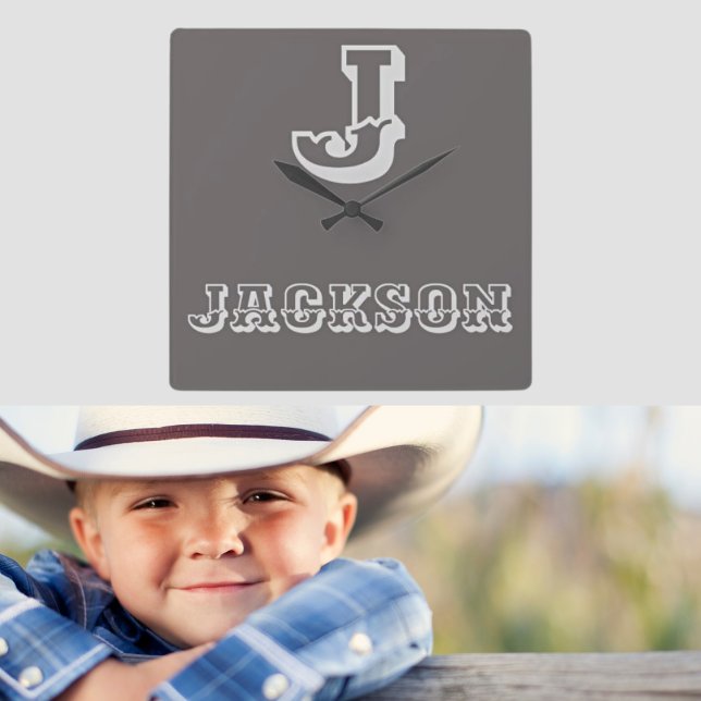 Kinderzimmer-Uhr für den Rustikalen Monogramm-Boy Quadratische Wanduhr (Von Creator hochgeladen)