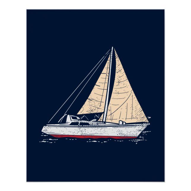 Kinderzimmer und Wohnzimmer mit Segelboot und Aqua Poster (Vorderseite)