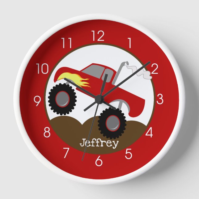 Kinderzimmer von Red Monster Truck Boys Kindermaue Uhr (Vorderseite)