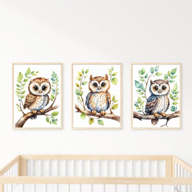 Kinderzimmer Wall Art Owls, Gender Neutral Gift Ba Bilderwand Sets (Baby Owl Nursery Prints set of three. Colors are blue, brown and green. Perfect for baby boy nursery)