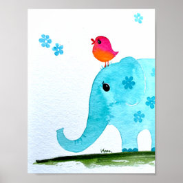 Kinderzimmer wallart_ Aquarell Elefant und rosa Vo Poster