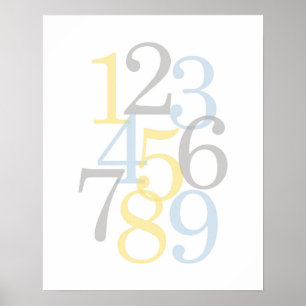 Kinderzimmer-Wandkunst Zahl Blau Baby Junge Poster