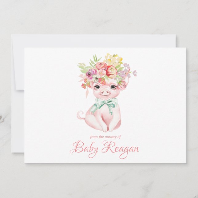 Kinderzimmer wenig Piggy Monogramm-Baby-Dusche Dankeskarte (Vorderseite)