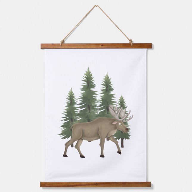 Kinderzimmer Woodland Animal Moose Wand Deco Wandteppich Mit Holzrahmen (Vorderseite)