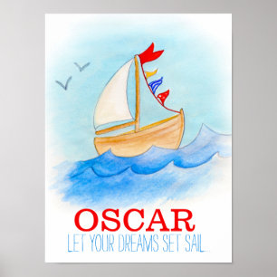 Kinderzimmerposter Segelboot für Babyjungen Poster