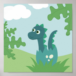 Kinderzimmerposter süßer Baby-Junge Dinosaurier in Poster