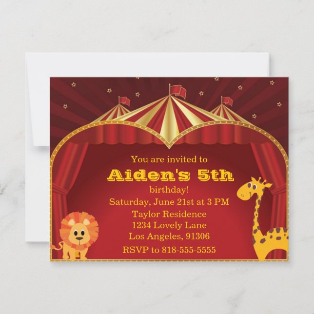 Kinderzirkus zum Geburtstag Einladung (Vorderseite)