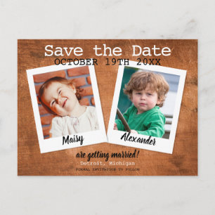 Kindheitsfotos Vintage Holz Save the Date Postkarte