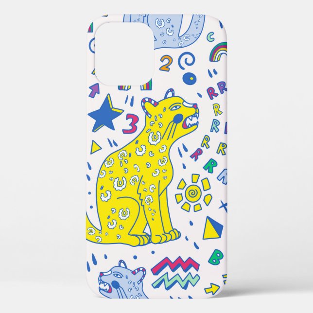 kindliches Muster mit Tiger, Briefen, Regenbogen,  Case-Mate iPhone Hülle (Rückseite)