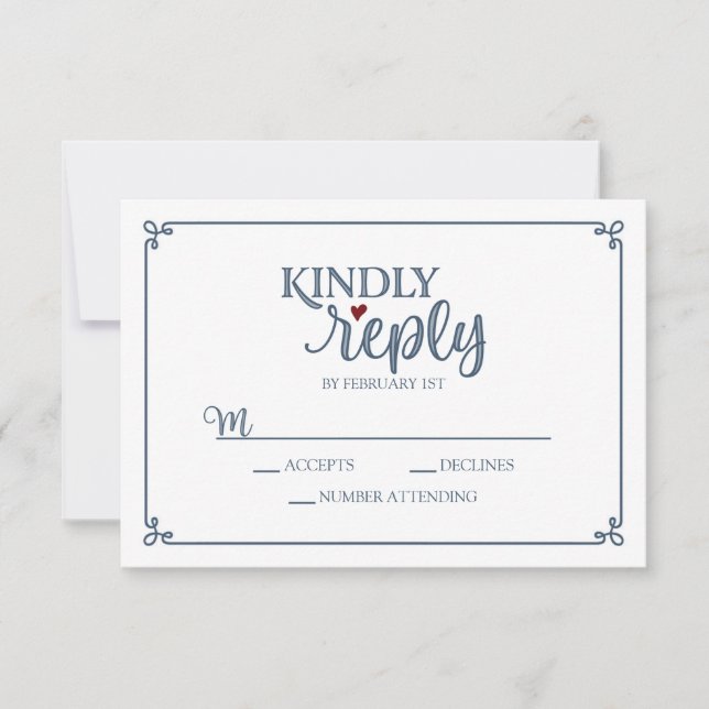 Kindly Reply - Dusty Blue & Red - RSVP Card Karte (Vorderseite)