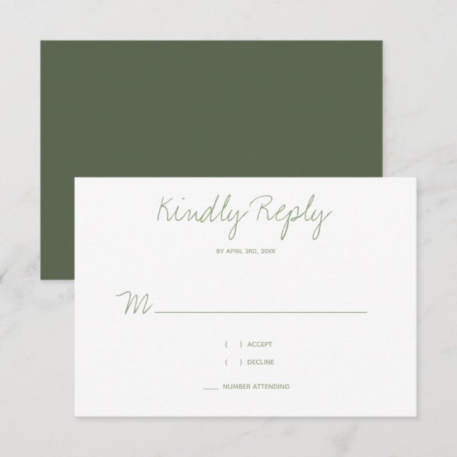 Kindly Reply Typografy Sage Wedding RSVP Karte (Vorne/Hinten)