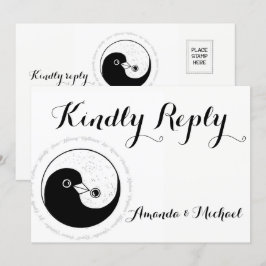 KINDLY REPLY WEDDING CARD b/w YinYang doves Harmo Einladung