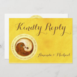 KINDLY REPLY WEDDING CARD Gold YinYang doves Harmo Einladung