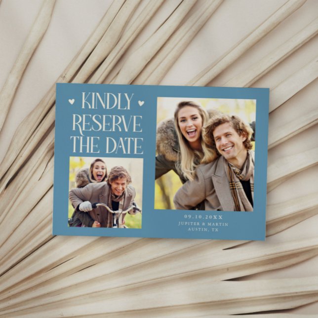 Kindly Reserve 2-Photo Denim Blue Wedding Save The Date (Von Creator hochgeladen)