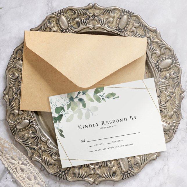 Kindly Respond Eucalyptus Greenery Wedding RSVP Karte (Von Creator hochgeladen)