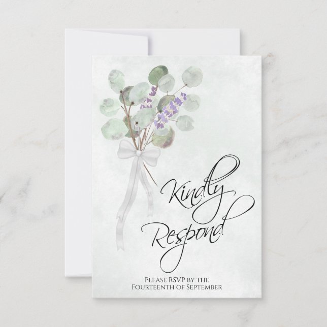 Kindly Respond Eucalyptus & Lavender Boho Wedding RSVP Karte (Vorderseite)