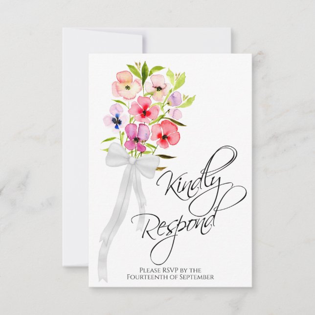 Kindly Respond Pansy Wildblumen Bouquet Wedding RSVP Karte (Vorderseite)