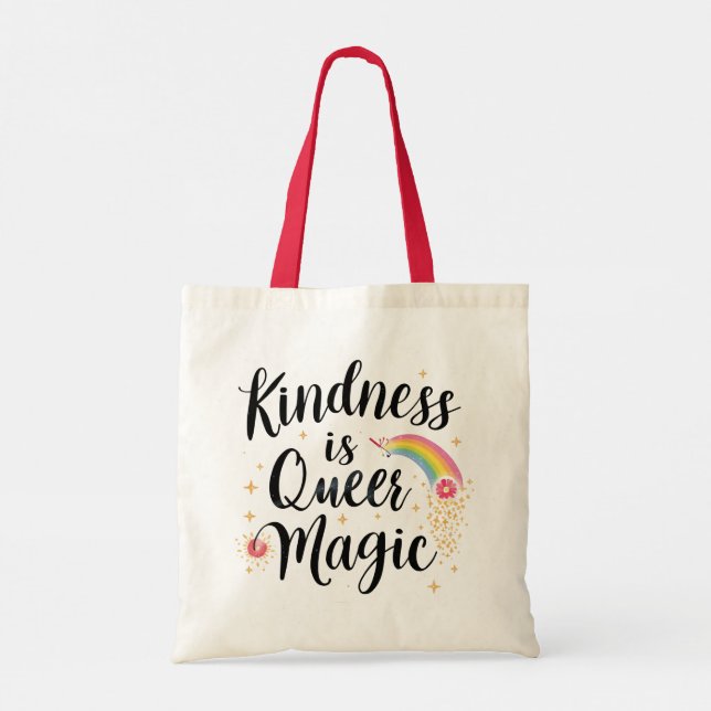 Kindness Is Queer Magic Rainbow Quote LGBTQ+ Tragetasche (Rückseite)