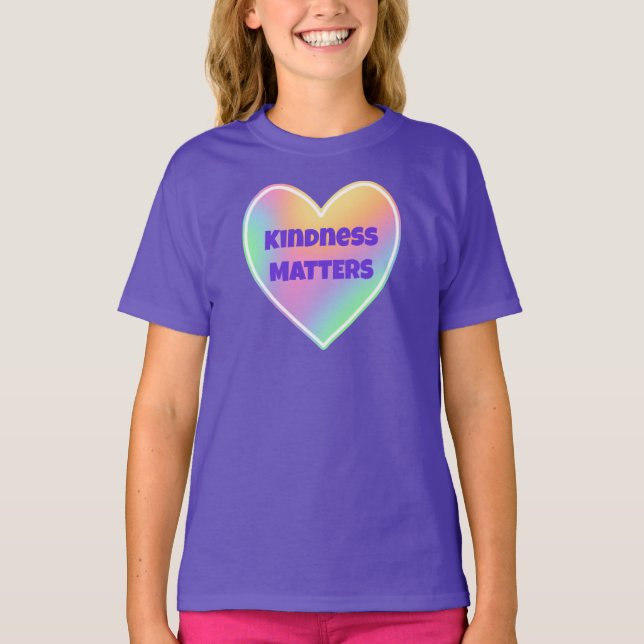 Kindness Matters Rainbow Heart Girls' T-Shirt (Devant)