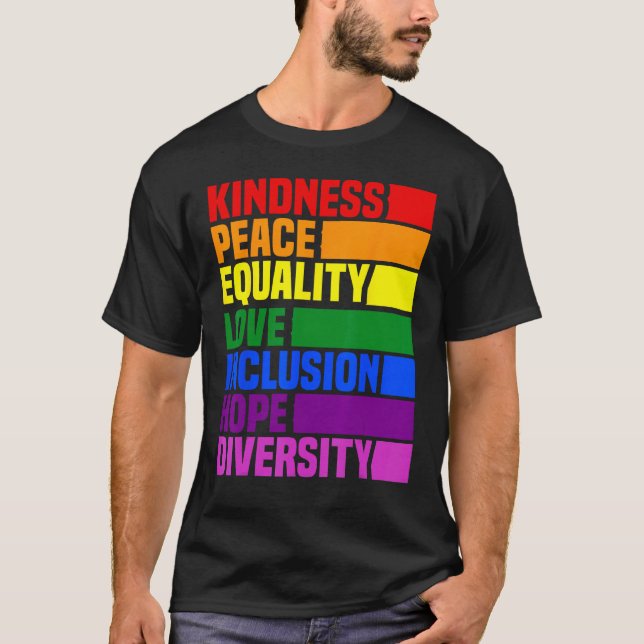 Kindness Peace Equality Rainbow Retro For Gay And  T-Shirt (Vorderseite)