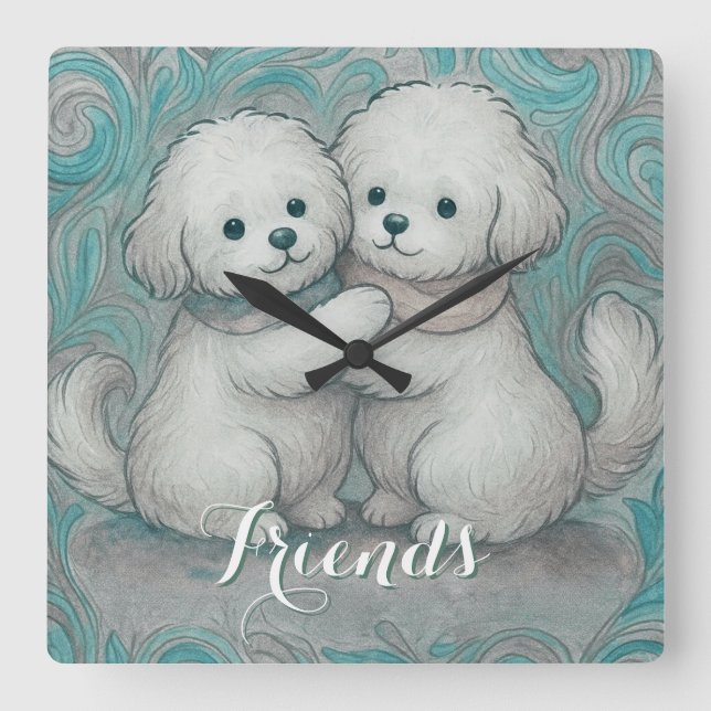 Kindred Paws  Quadratische Wanduhr (Vorderseite)