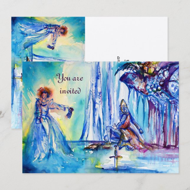 KING ARTHUR , LADY THE SEE UND EXCALIBUR Filz Einladung (Vorne/Hinten)