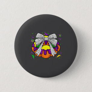King Cake & Coquette-Schleife Mardi Gras Fett Dien Button