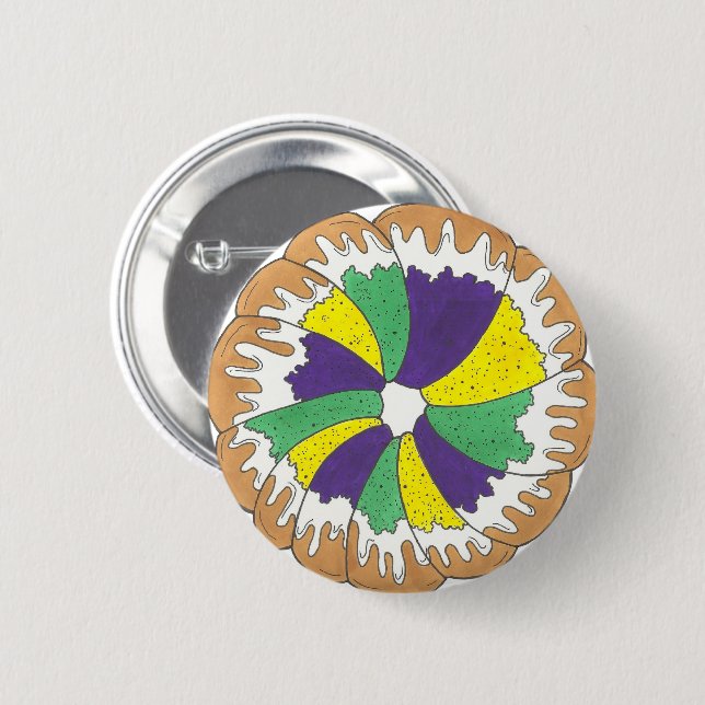 King Cake New Orleans NOLA Mardi Gras Button (Vorne & Hinten)