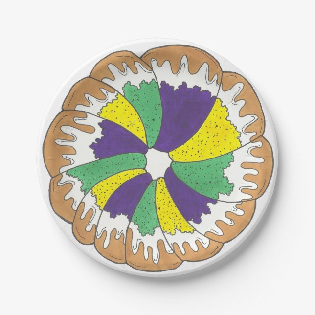 King Cake New Orleans NOLA Mardi Gras Pappteller (Vorderseite)