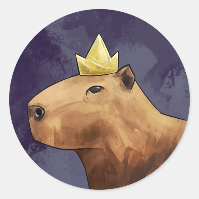 King Capybara Runder Aufkleber (Vorderseite)