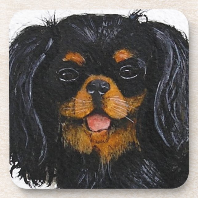 King Charles Cavalier Spaniel schwarz und braun Untersetzer (Vorderseite)