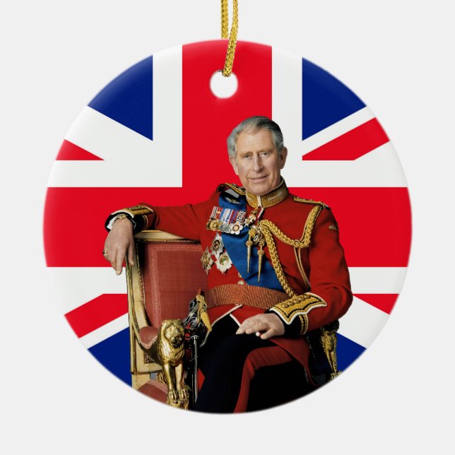 King Charles III Britische Flagge Weihnachtsgrüße Keramik Ornament (Vorne)