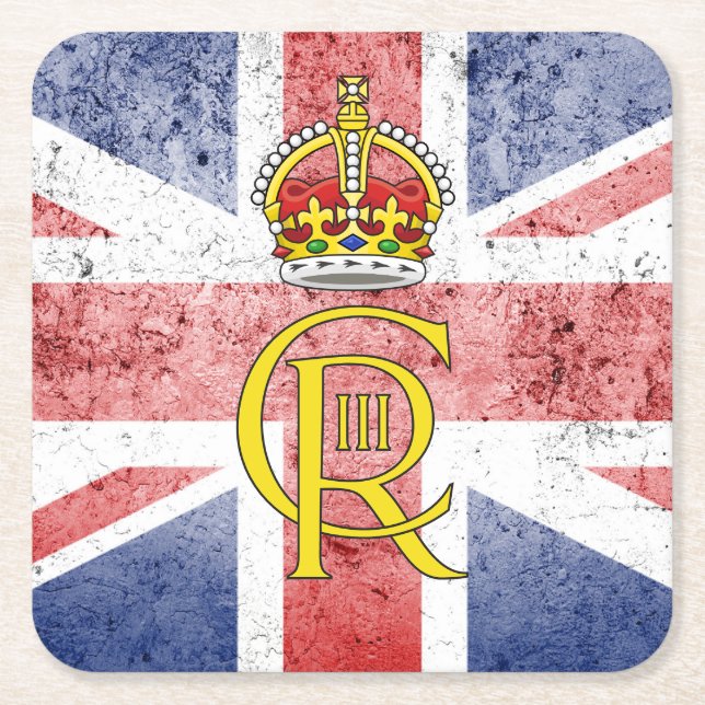 King Charles III ciphe/Gewerkschaft Flag Paper Unt Rechteckiger Pappuntersetzer (Vorderseite)