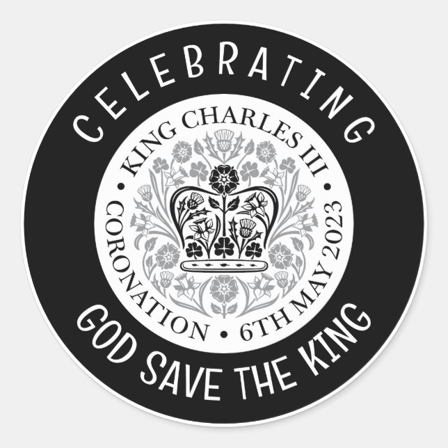KING CHARLES III Coronation Black Runder Aufkleber (Vorderseite)