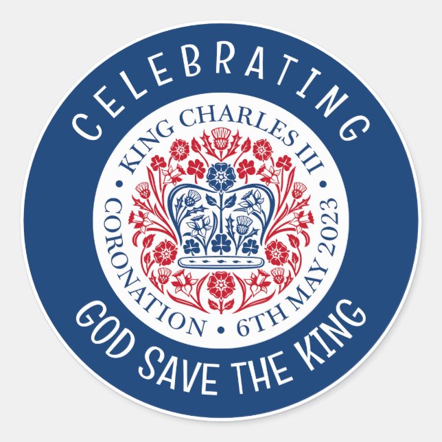 KING CHARLES III Coronation Blue Runder Aufkleber (Vorderseite)