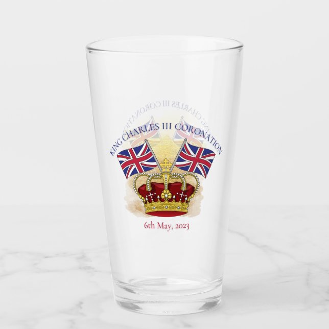 King Charles III Coronation Crown and Flags Glas (Vorderseite)
