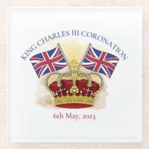 King Charles III Coronation Crown and Flags Glasuntersetzer