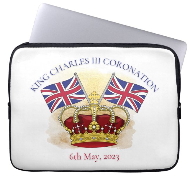 King Charles III Coronation Crown and Flags Laptopschutzhülle (Vorderseite)