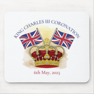 King Charles III Coronation Crown and Flags Mousepad