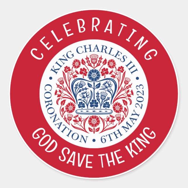 KING CHARLES III Coronation Red Runder Aufkleber (Vorderseite)