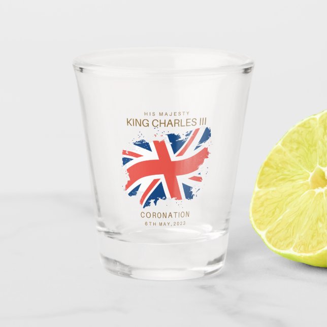 King Charles III Union Jack Flag Schnapsglas (Vorderseite)
