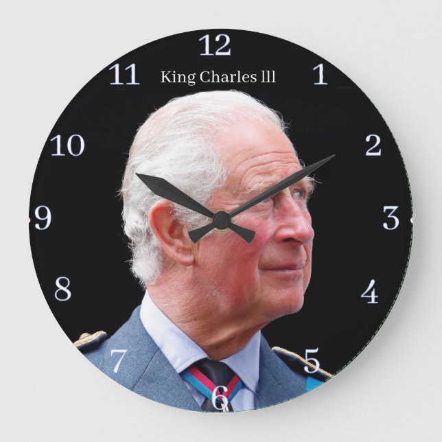 King Charles lll Acrylic Wall Clock Große Wanduhr (Vorderseite)