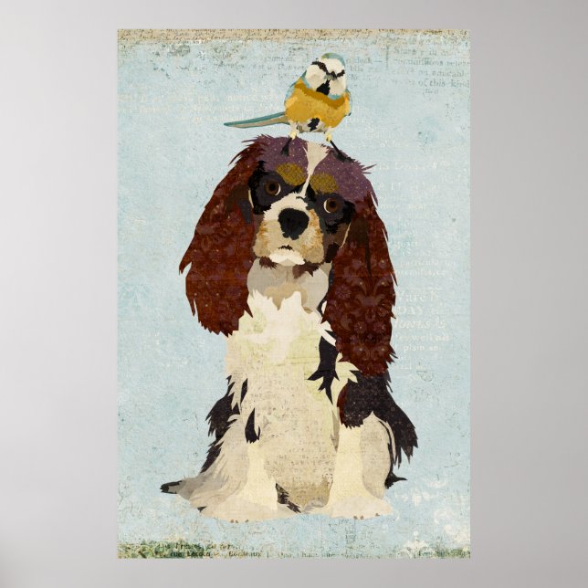 King Charles Spaniel & Little Bird Art Poster (Vorne)